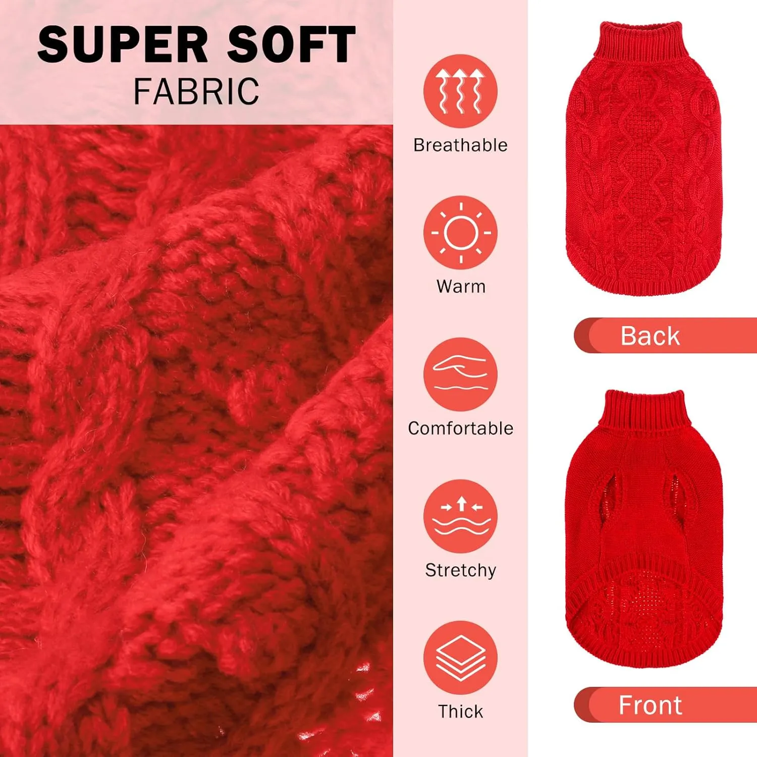 SCENEREAL Knitted Dog Sweater for Small Medium Large Dogs, Cat Dog Winter Coat Warm Sweartershirts Outfits, Classic Pet Clothes with Leash Hole, Soft Pet Knitwear Apparel for Girls Boys, Red S