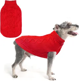 SCENEREAL Knitted Dog Sweater for Small Medium Large Dogs, Cat Dog Winter Coat Warm Sweartershirts Outfits, Classic Pet Clothes with Leash Hole, Soft Pet Knitwear Apparel for Girls Boys, Red S