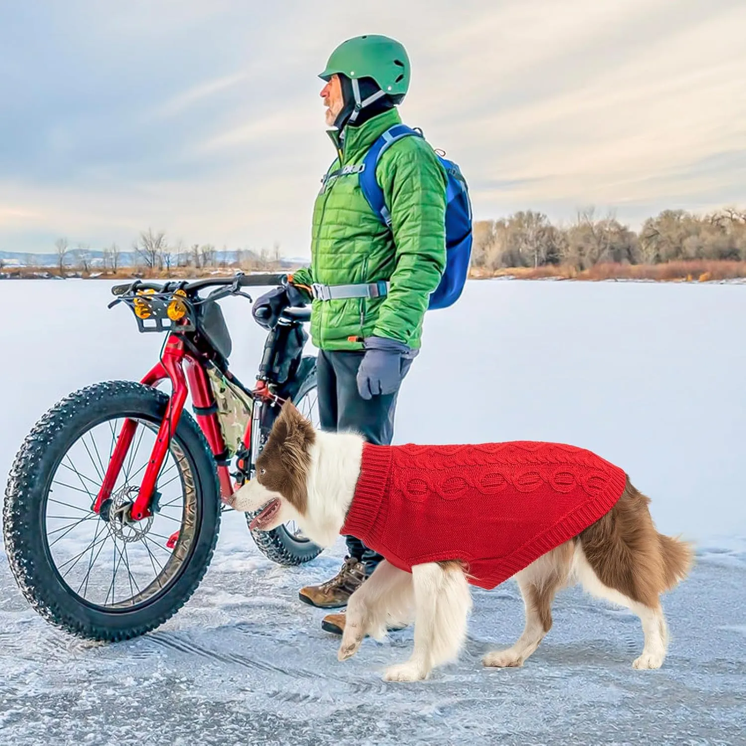 SCENEREAL Knitted Dog Sweater for Small Medium Large Dogs, Cat Dog Winter Coat Warm Sweartershirts Outfits, Classic Pet Clothes with Leash Hole, Soft Pet Knitwear Apparel for Girls Boys, Red S