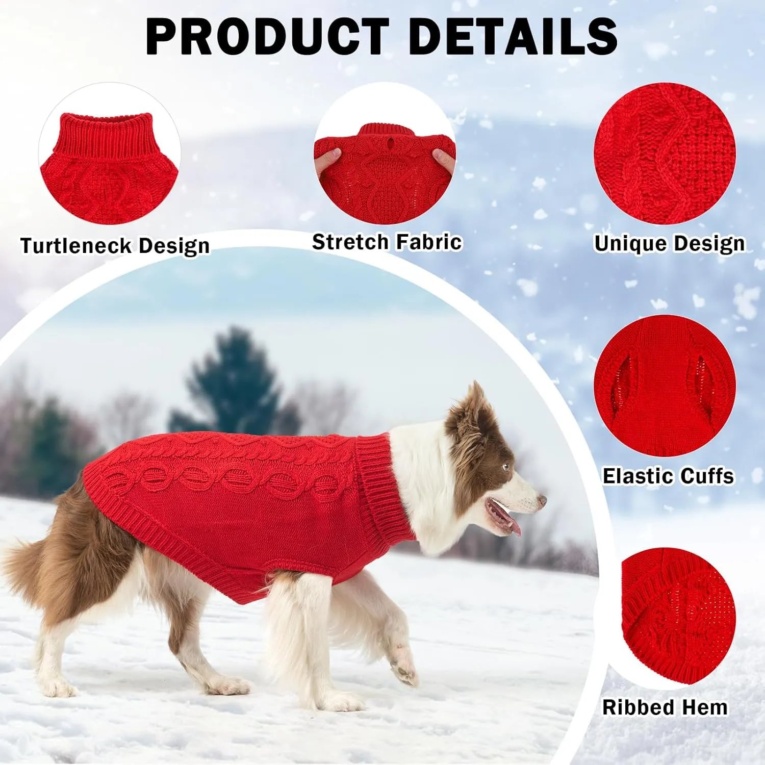 SCENEREAL Knitted Dog Sweater for Small Medium Large Dogs, Cat Dog Winter Coat Warm Sweartershirts Outfits, Classic Pet Clothes with Leash Hole, Soft Pet Knitwear Apparel for Girls Boys, Red S
