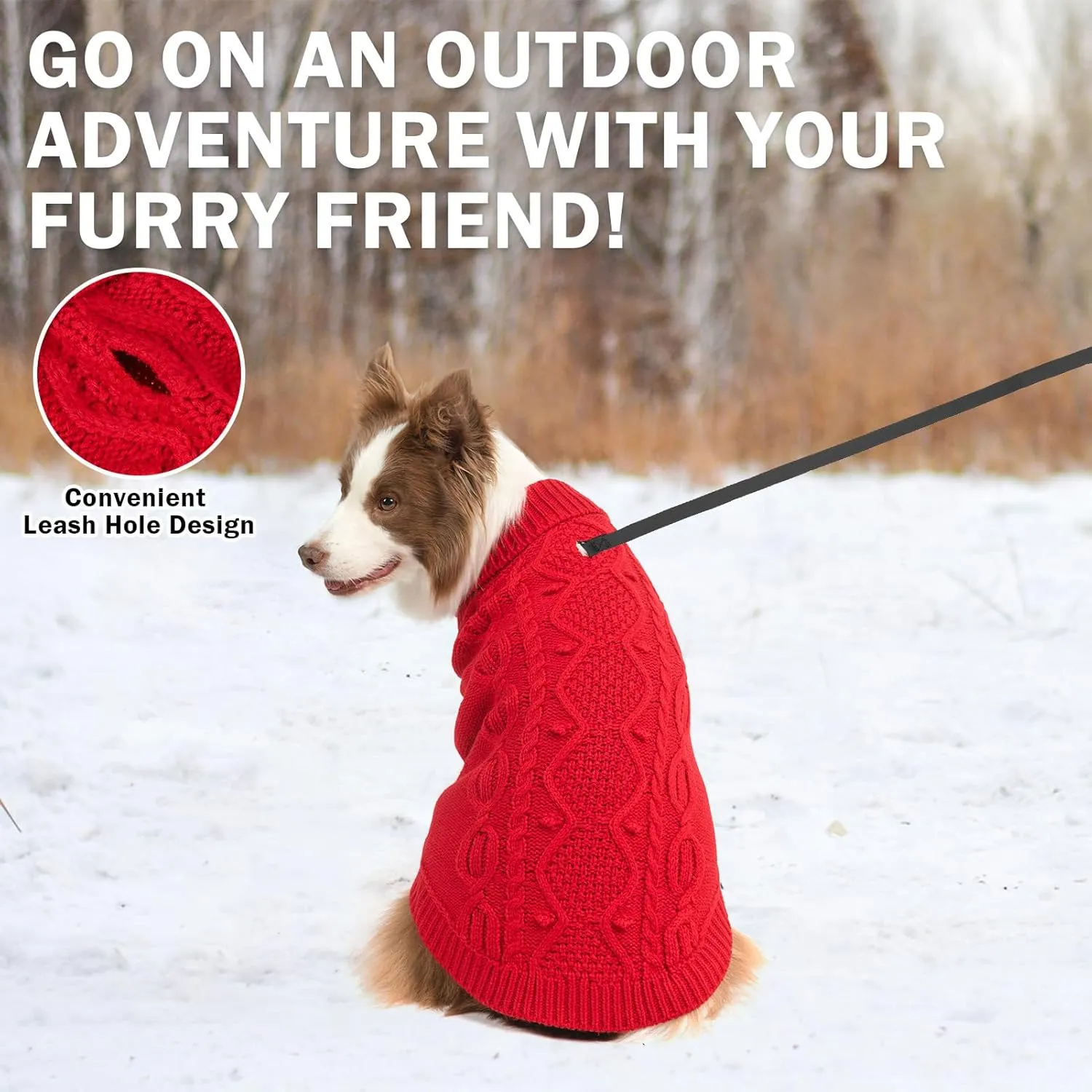 SCENEREAL Knitted Dog Sweater for Small Medium Large Dogs, Cat Dog Winter Coat Warm Sweartershirts Outfits, Classic Pet Clothes with Leash Hole, Soft Pet Knitwear Apparel for Girls Boys, Red S