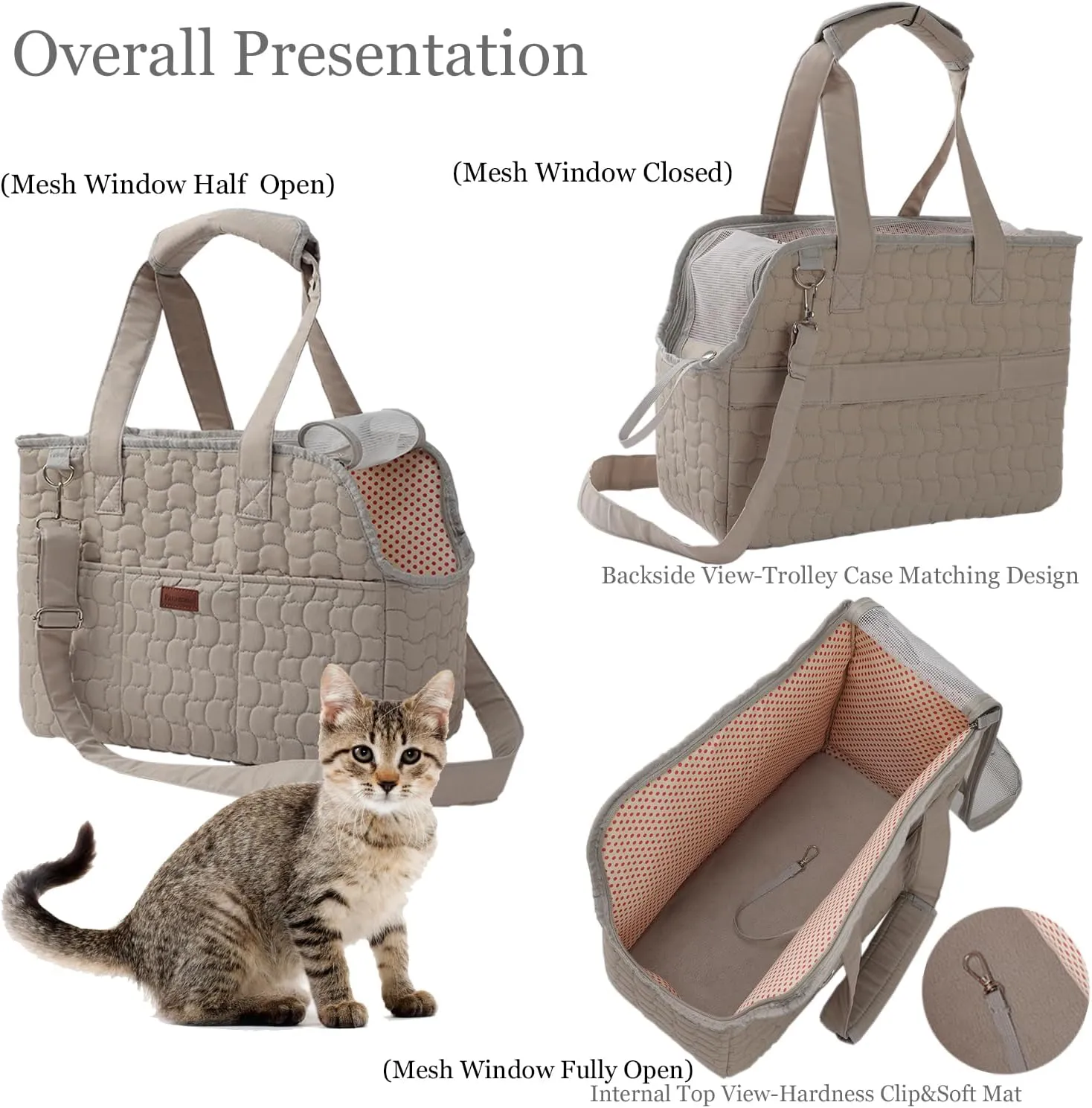 Small Dog Purse Cat Carrier Bag,Adult Cat/Puppy Carriers Bag Large Cat with Multiple Pockets,Breathable Mesh Soft Cushion,Traveling Pets Tote Picnic Outdoor 15lb (Grey2, Large)