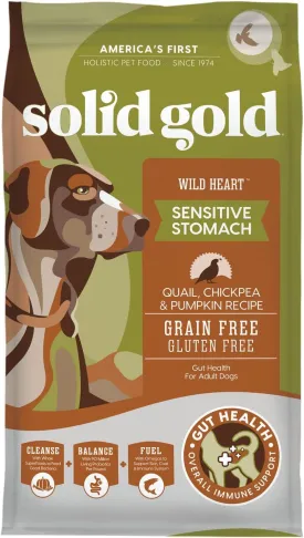 Solid Gold Sensitive Stomach Dog Food for Adult & Senior Dogs - Grain Free Healthy Dog Food w/Real Quail, Pumpkin, Fiber & Probiotics for Gut Health & Digestion - Kibble for Sensitive Stomachs - 24LB