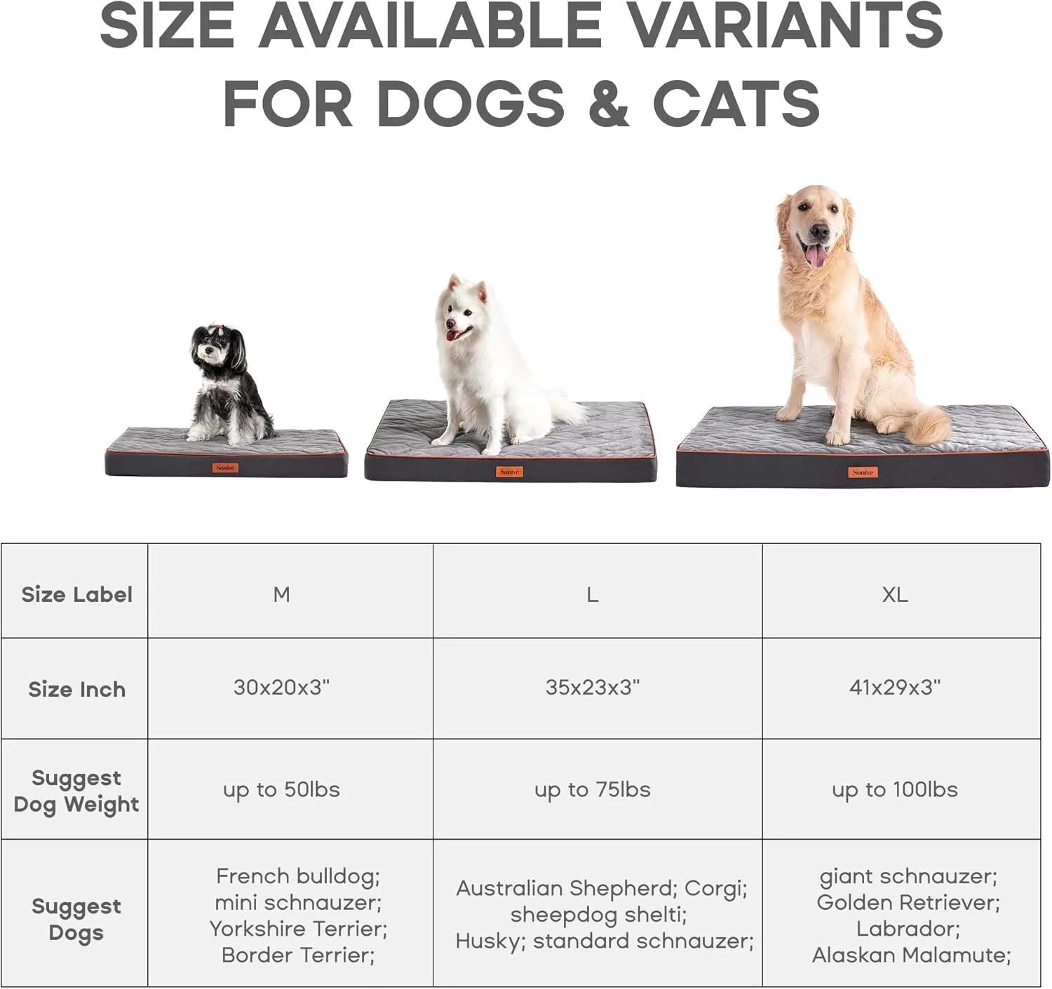 Sonive Medium Size Dog & Cat Bed, Egg-Crate Foam Orthopedic Dog Bed, Waterproof Quilted Comfortable Pet Bed Indoor & Outdoor Use, Machine Washable & Removable Cover Non-Slip Grey Orange