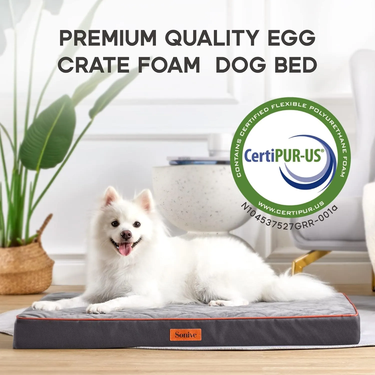 Sonive Medium Size Dog & Cat Bed, Egg-Crate Foam Orthopedic Dog Bed, Waterproof Quilted Comfortable Pet Bed Indoor & Outdoor Use, Machine Washable & Removable Cover Non-Slip Grey Orange