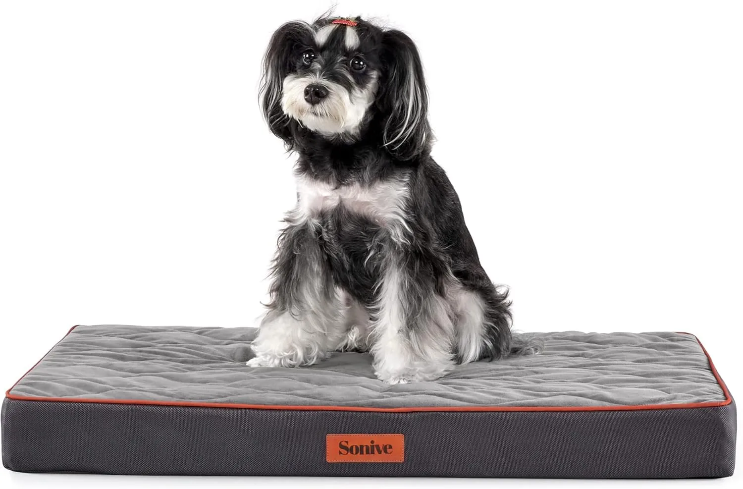 Sonive Medium Size Dog & Cat Bed, Egg-Crate Foam Orthopedic Dog Bed, Waterproof Quilted Comfortable Pet Bed Indoor & Outdoor Use, Machine Washable & Removable Cover Non-Slip Grey Orange