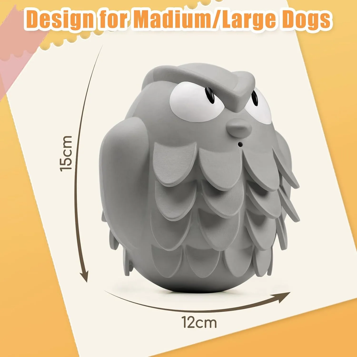 Tough Chew Dog Toys for Aggressive Chewers Giggle Ball Owl Rubber Interactive Treat Dispensing Slow Feeder Indestructible Teething Toys for Small Medium Large Dogs (Grey)