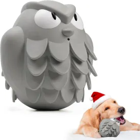 Tough Chew Dog Toys for Aggressive Chewers Giggle Ball Owl Rubber Interactive Treat Dispensing Slow Feeder Indestructible Teething Toys for Small Medium Large Dogs (Grey)