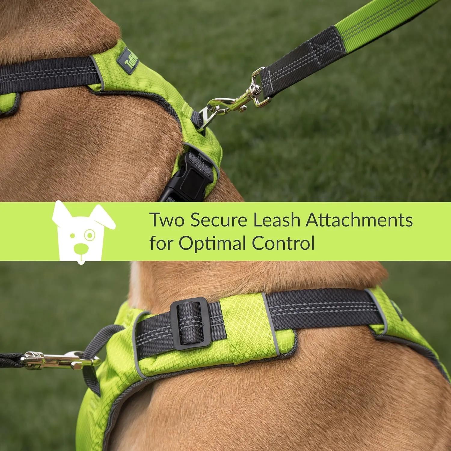 Tuff Mutt Dog Harness for Medium & Large Breeds, Easy On Easy Off with a No Pull Front Chest Clip, Walk, Run & Hike with Confidence, Stay Safe with Bright Reflective Stitching