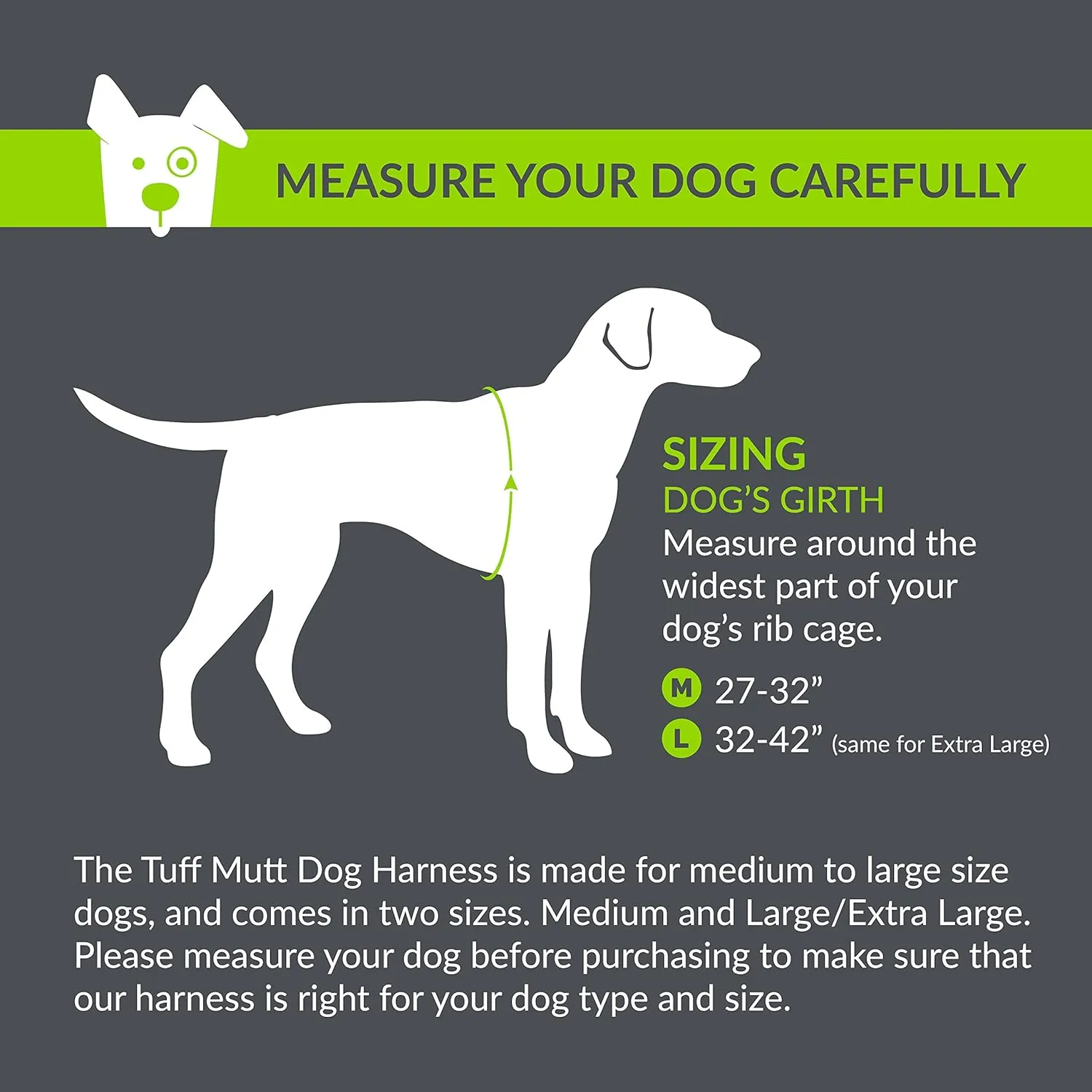 Tuff Mutt Dog Harness for Medium & Large Breeds, Easy On Easy Off with a No Pull Front Chest Clip, Walk, Run & Hike with Confidence, Stay Safe with Bright Reflective Stitching