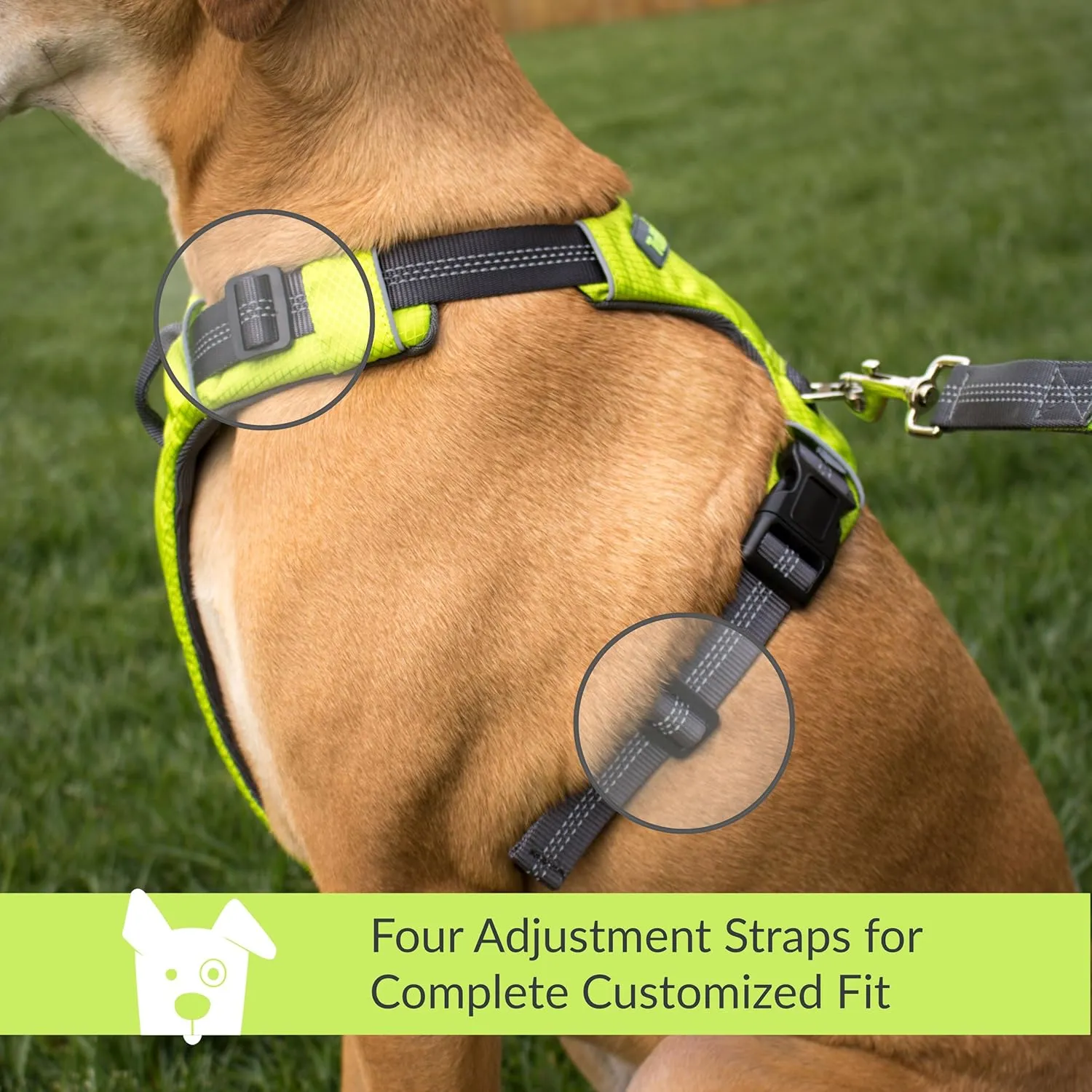 Tuff Mutt Dog Harness for Medium & Large Breeds, Easy On Easy Off with a No Pull Front Chest Clip, Walk, Run & Hike with Confidence, Stay Safe with Bright Reflective Stitching