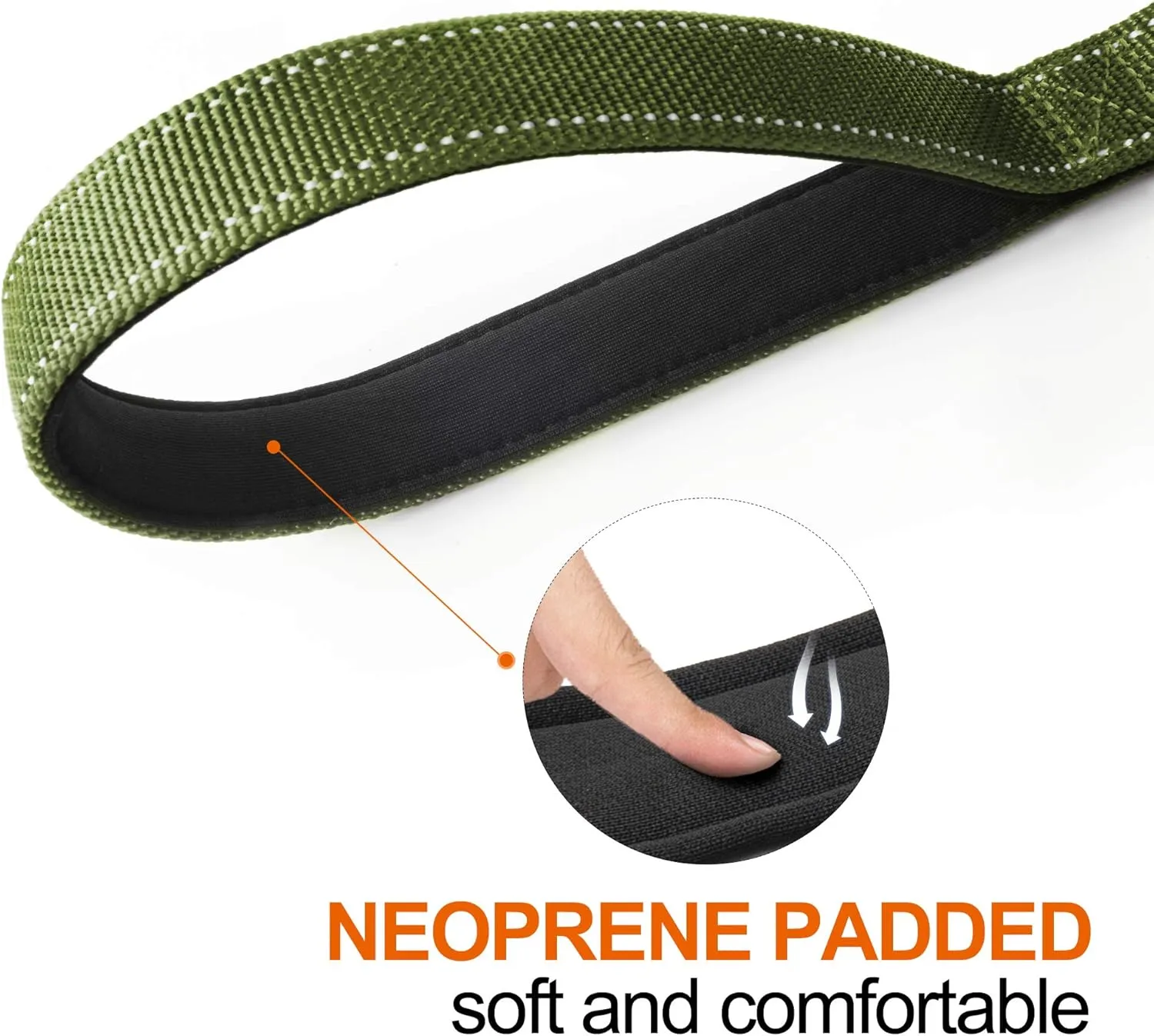 TwoEar 6FT 1IN Strong Green Dog Leash with 2 Padded Handles, Traffic Handle Extra Control, Comfortable Soft Dual Handle, Auto Lock Hook, Reflective Walking Lead for Small Medium and Large Dogs
