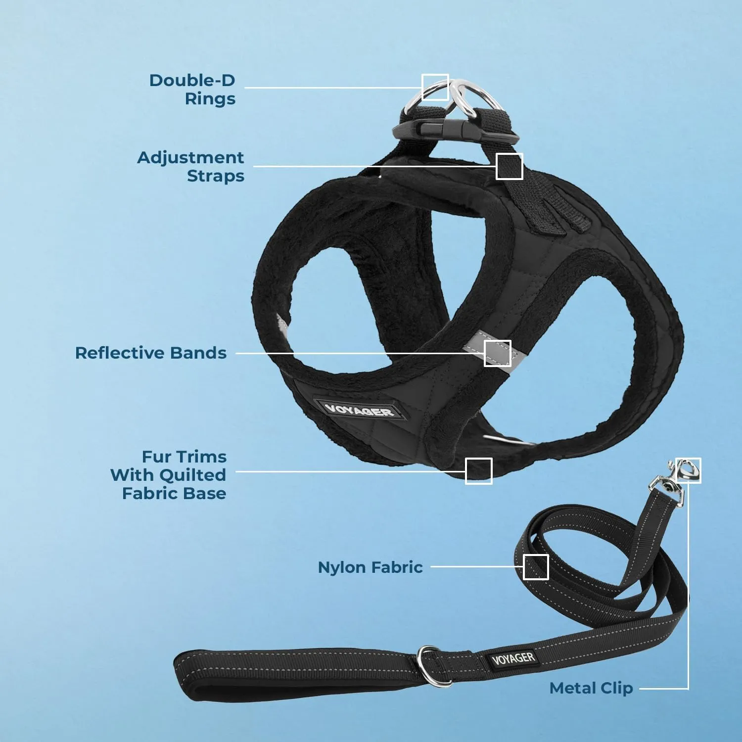 Voyager Step-in Plush Dog Harness  Soft Plush, Step in Vest Harness and Reflective Dog 5 ft Leash Combo with Neoprene Handle for Small and Medium Dogs by Best Pet Supplies -Set (Black Plush), XS