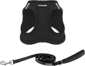 Voyager Step-in Plush Dog Harness  Soft Plush, Step in Vest Harness and Reflective Dog 5 ft Leash Combo with Neoprene Handle for Small and Medium Dogs by Best Pet Supplies -Set (Black Plush), XS