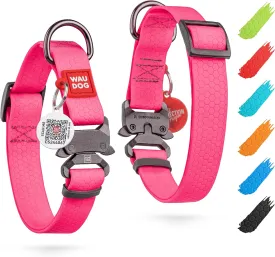 WAUDOG Waterproof Dog Collar - Adjustable Dog Collar for Large Dogs, Small and Medium Dogs - Heavy Duty Dog Collars with Durable Metal Clasp and QR Dog Tag - Boy & Girl Dog Collars (Pink)