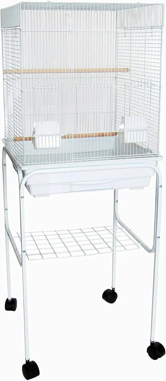 YML 5924 3/8" Bar Spacing Flat Top Bird Cage with Stand, 18" x 18"/Small, White