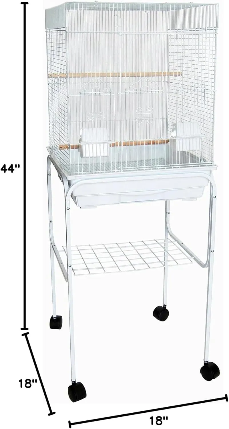 YML 5924 3/8" Bar Spacing Flat Top Bird Cage with Stand, 18" x 18"/Small, White